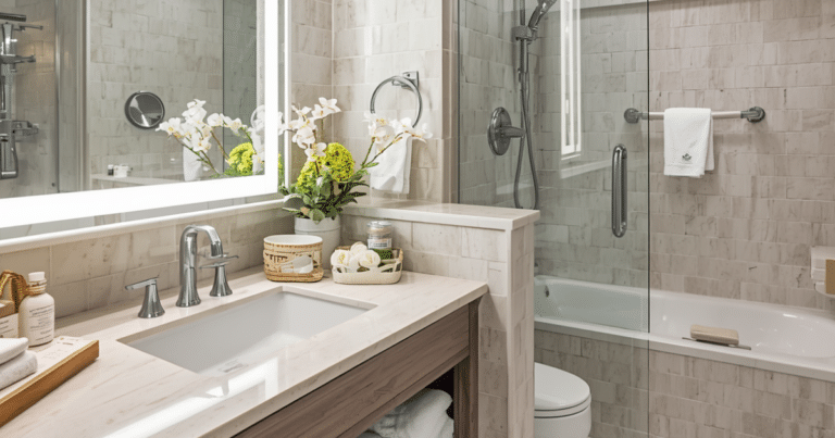 bathroom, pristine after a deep cleaning service