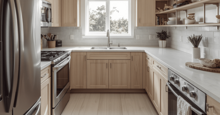 kitchen, organized and cleaned after a professional cleaning service