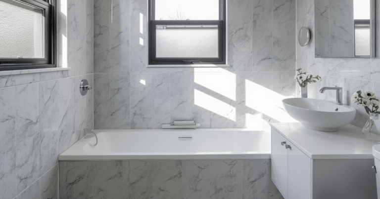 bathroom, cleaned after being constructed