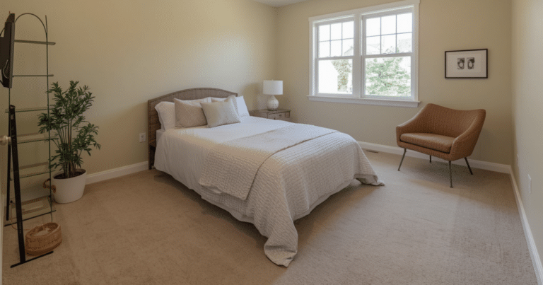 bedroom after a professional post-construction cleaning service