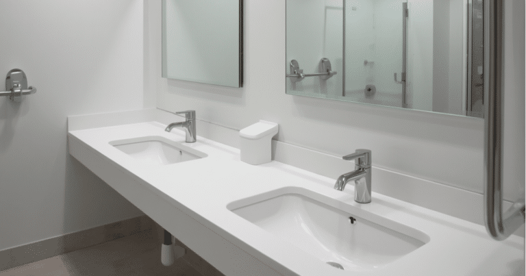 office bathroom cleaned and sanitized