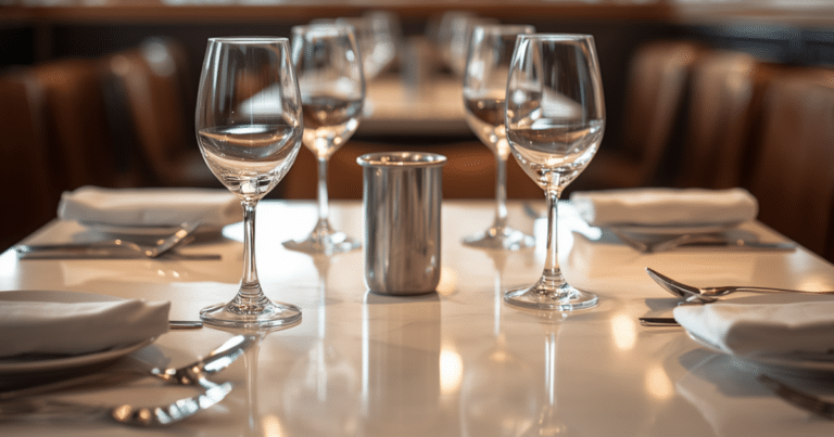 restaurant table, cleaned and sanitized