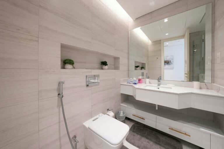 apartment bathroom, clean and sanitized