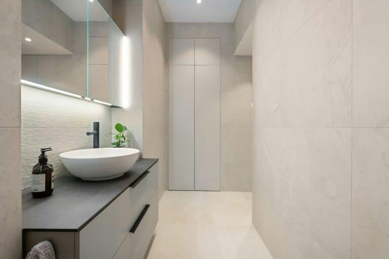 post-construction cleaning services, ensuring a recently built bathroom is clean and ready to be used